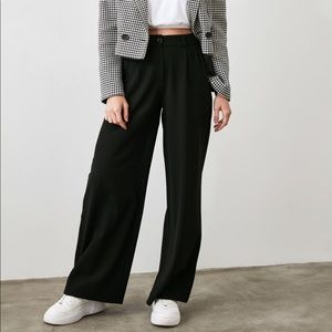 High Waisted Pleated Black Wide Leg Pants